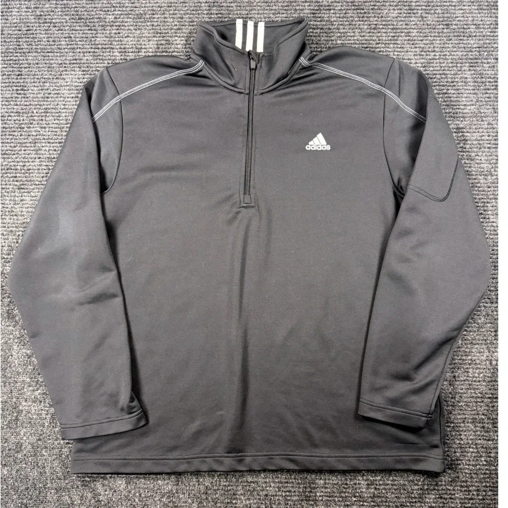 Adidas Mens 1/4 Zip Pullover Jacket Black XL W60595 3-Stripe Mock Neck Pocket